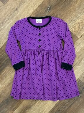 Hanna Andersson Purple Polka Dot Long Sleeve Dress Outfit Fall Winter Outfit 5T